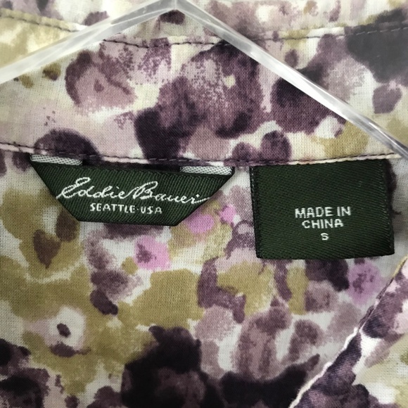 Eddie Bauer Floral 100% Cotton Button Up Long Sleeve Shirt S Roll Tab Classic - Picture 7 of 9